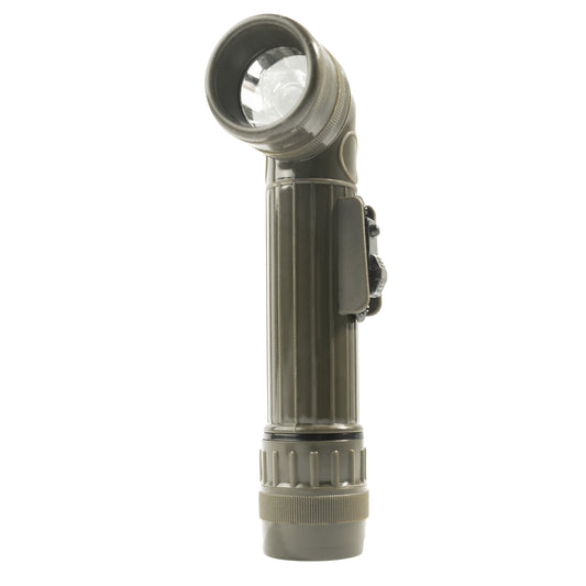 Olive Drab Military Style C-Cell Anglehead Flashlight - Army Crookneck Tactical Light