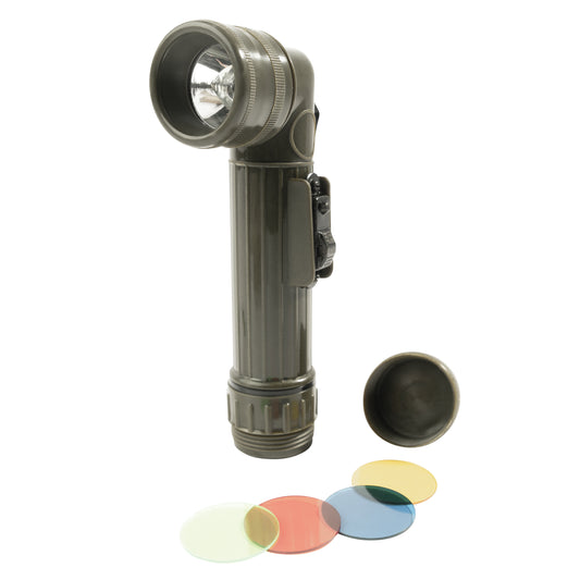 Olive Drab Military Style C-Cell Anglehead Flashlight - Army Crookneck Tactical Light