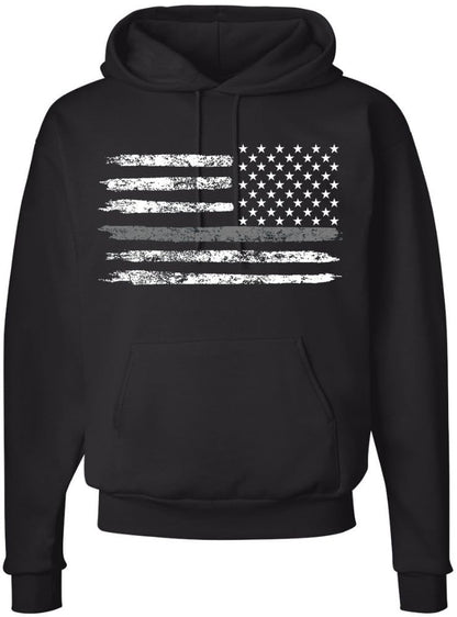 Army Universe Thin Line USA Flag Distressed American US Hooded Sweatshirt Patriotic Pullover Hoodie, Black