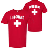 Lifeguard White Cross T-Shirt Premium Cotton Double Sided Print Life Guard On Duty Tee Shirt
