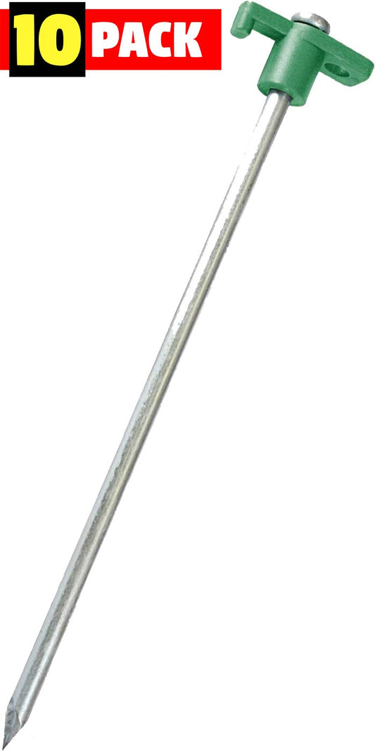Tent Pegs Stakes T-Top Rubber Top with Heavy Duty Steel Nail Ground Spikes 10" Long