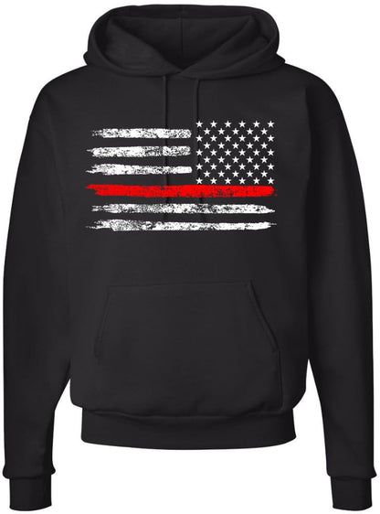 Army Universe Thin Line USA Flag Distressed American US Hooded Sweatshirt Patriotic Pullover Hoodie, Black