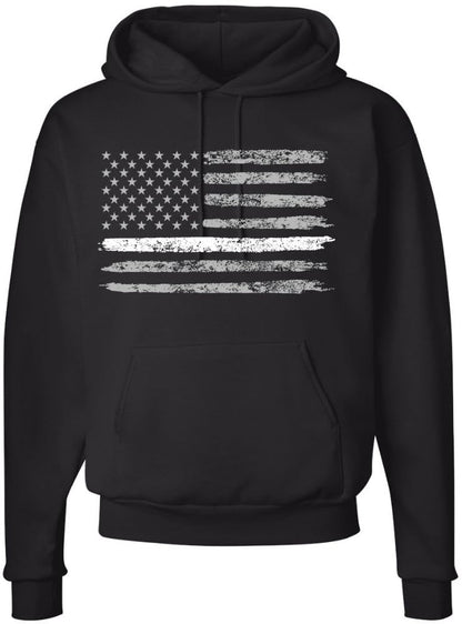 Army Universe Thin Line USA Flag Distressed American US Hooded Sweatshirt Patriotic Pullover Hoodie, Black