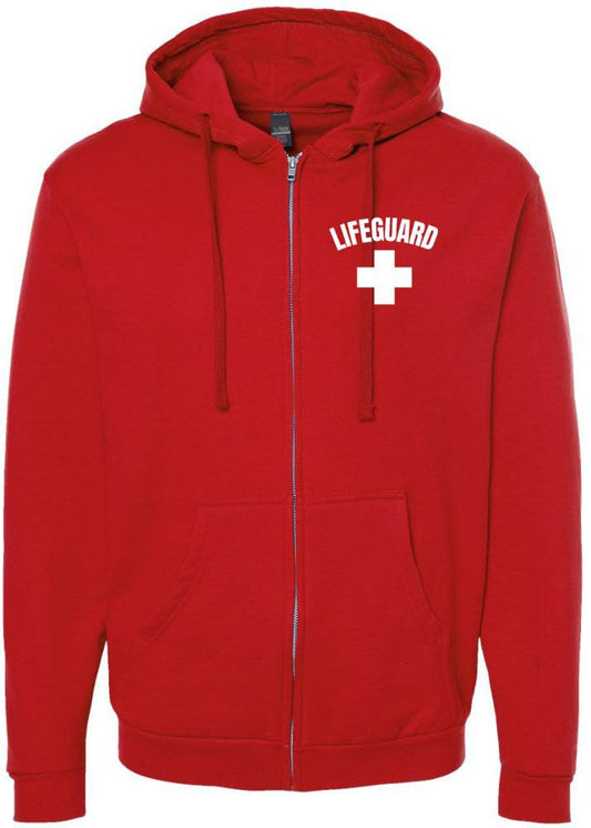 Red Lifeguard + White Cross Full Zip Hoodie - Adult