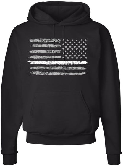 Army Universe Thin Line USA Flag Distressed American US Hooded Sweatshirt Patriotic Pullover Hoodie, Black