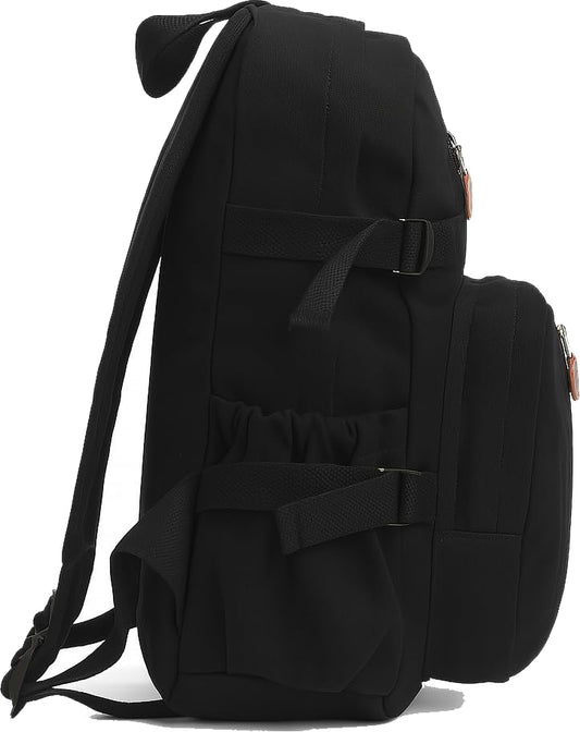 Mini Everyday Solid Canvas Backpack, Compact Book Bag Rugged Washed Cotton & Streamer