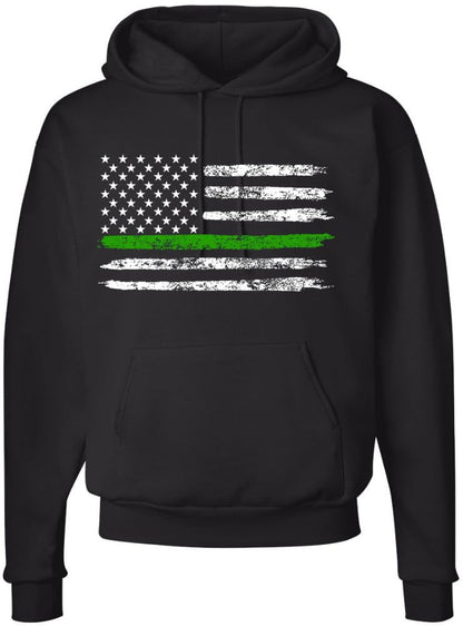 Army Universe Thin Line USA Flag Distressed American US Hooded Sweatshirt Patriotic Pullover Hoodie, Black