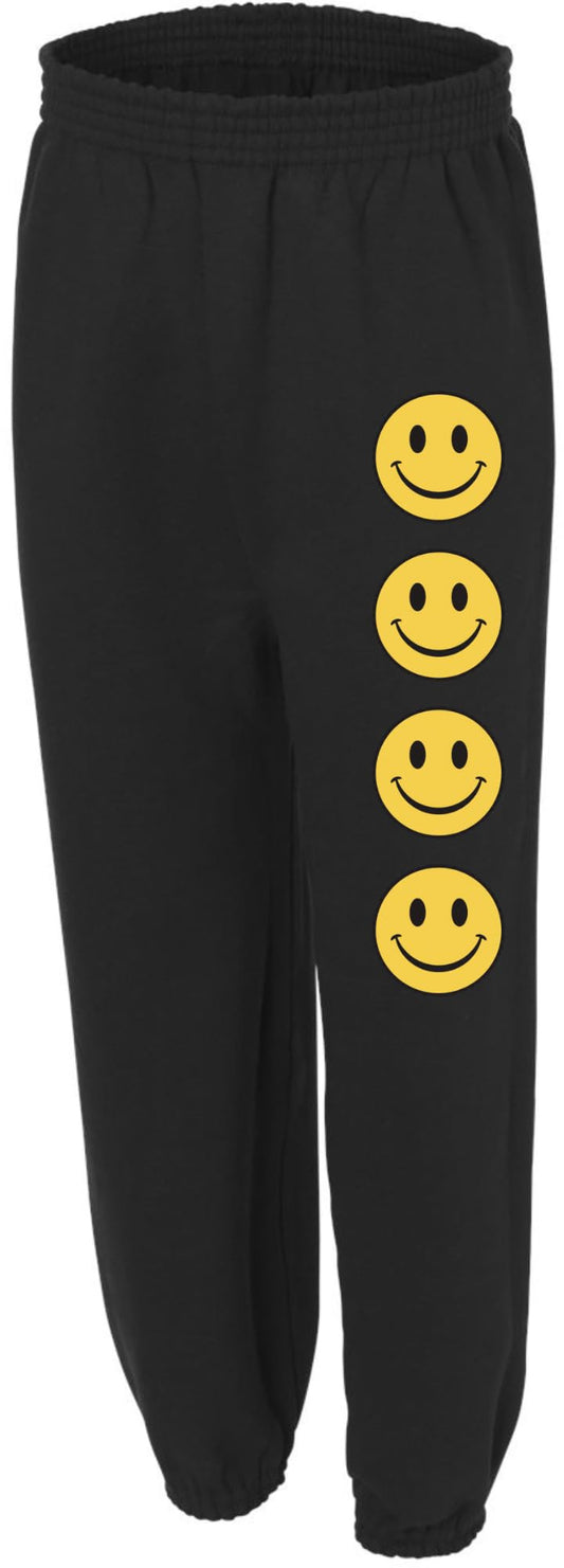 Kids Smiley Face Jogger Sweatpants Yellow Smiley Graphic Youth Cotton Polyester Lounge Pants