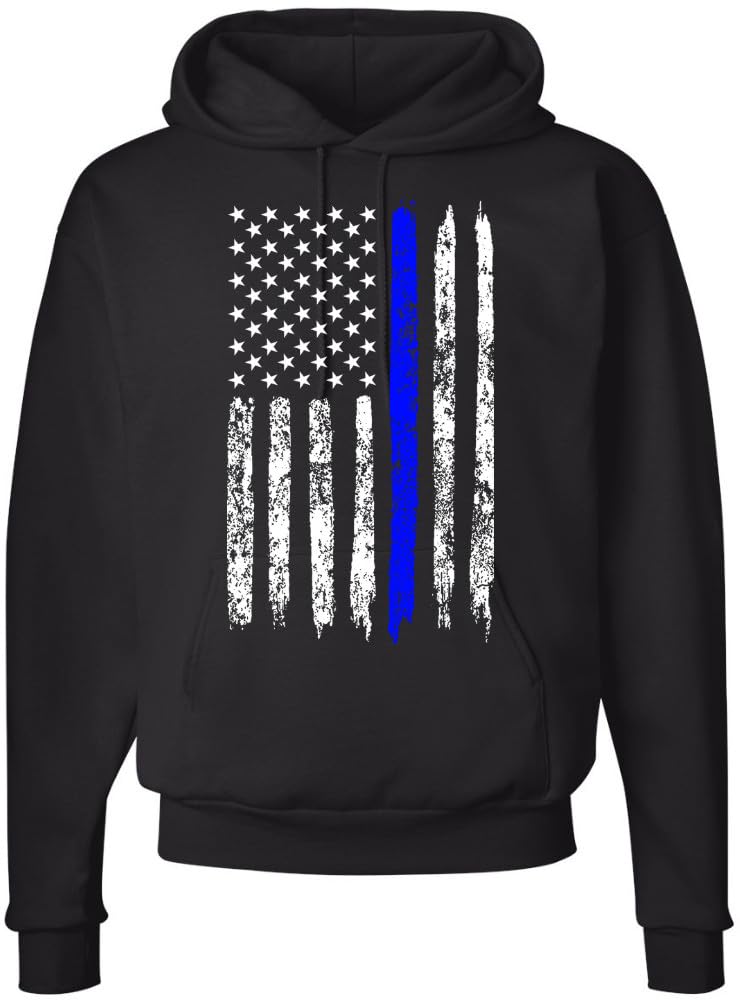 Army Universe Thin Line USA Flag Distressed American US Hooded Sweatshirt Patriotic Pullover Hoodie, Black
