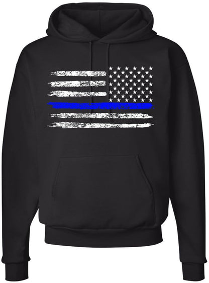 Army Universe Thin Line USA Flag Distressed American US Hooded Sweatshirt Patriotic Pullover Hoodie, Black