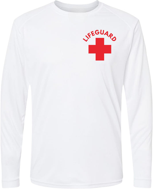 Lifeguard + Moisture Wicking Long Sleeve T-Shirt 100% Polyester Performance Uniform Sun Rash Guard Shirt
