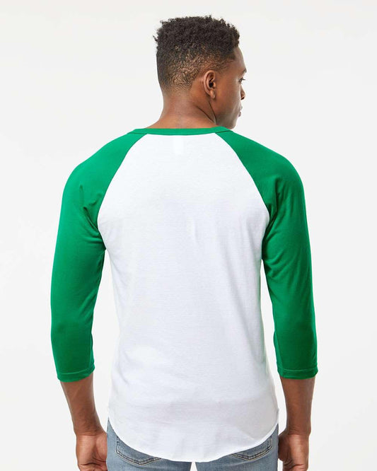 Four Leaf Clover Distressed Green Raglan T-Shirt - St. Patrick's Day White & Green Unisex 3/4 Sleeve Shirt