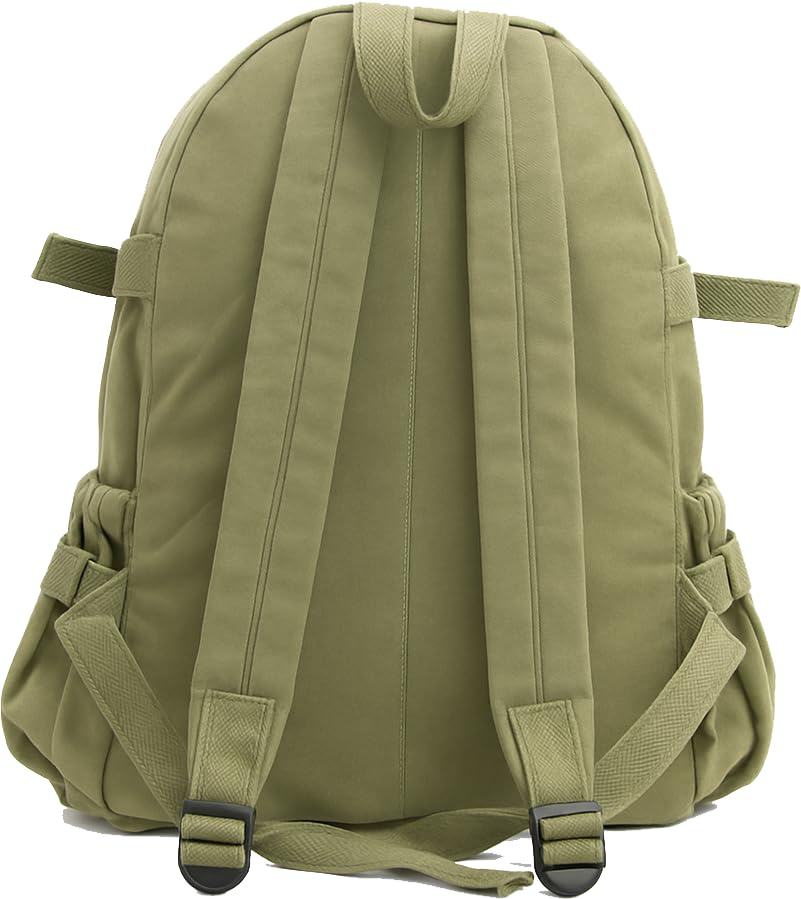 Mini Everyday Solid Canvas Backpack, Compact Book Bag Rugged Washed Cotton & Streamer