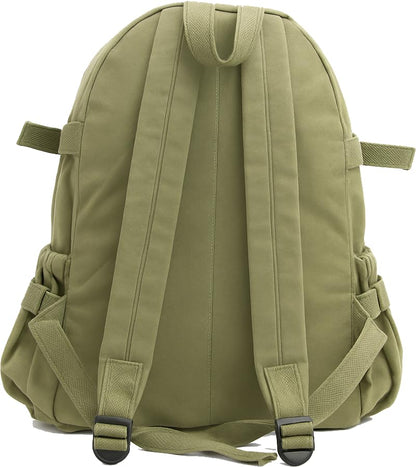 Mini Everyday Solid Canvas Backpack, Compact Book Bag Rugged Washed Cotton & Streamer