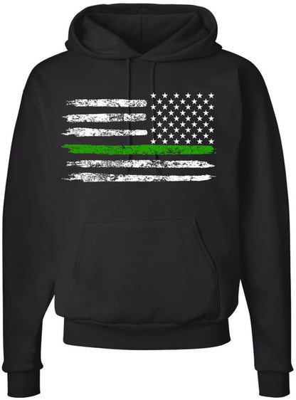Army Universe Thin Line USA Flag Distressed American US Hooded Sweatshirt Patriotic Pullover Hoodie, Black