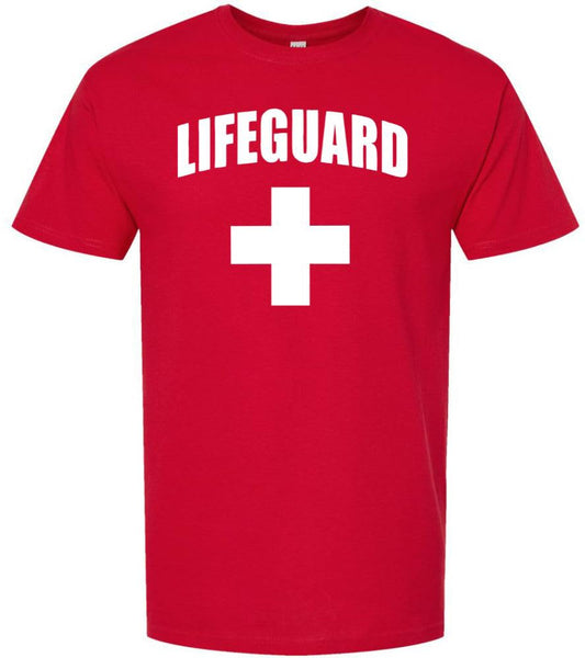 Lifeguard White Cross T-Shirt Premium Cotton Double Sided Print Life Guard On Duty Tee Shirt