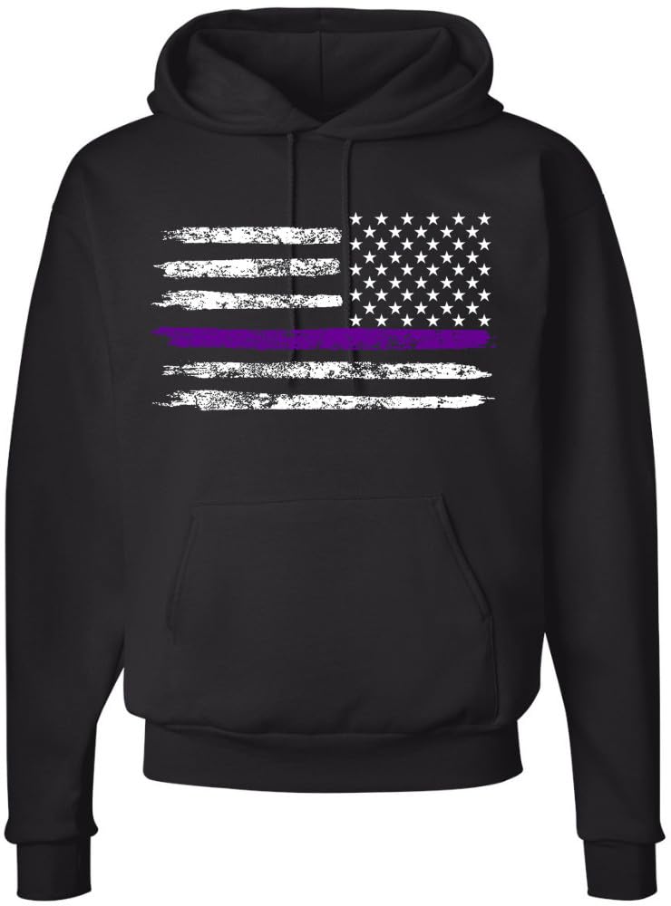 Army Universe Thin Line USA Flag Distressed American US Hooded Sweatshirt Patriotic Pullover Hoodie, Black