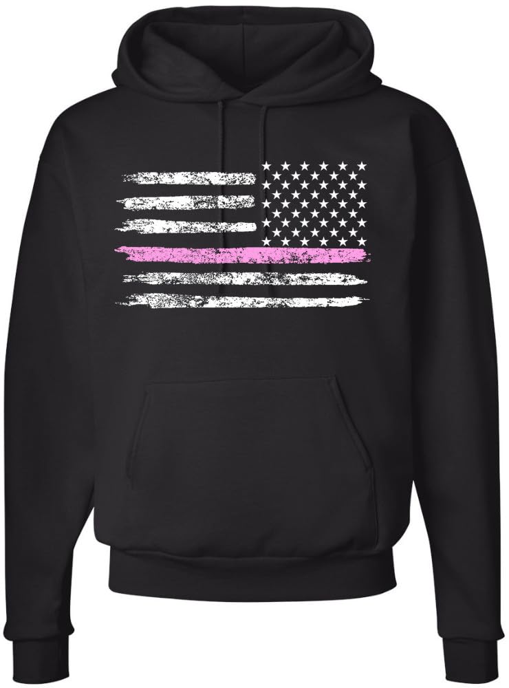 Army Universe Thin Line USA Flag Distressed American US Hooded Sweatshirt Patriotic Pullover Hoodie, Black