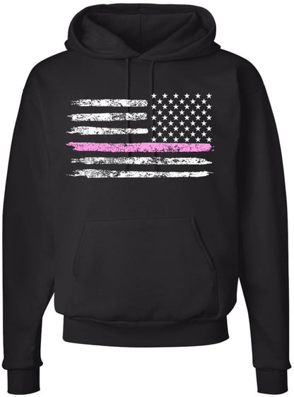 Army Universe Thin Line USA Flag Distressed American US Hooded Sweatshirt Patriotic Pullover Hoodie, Black