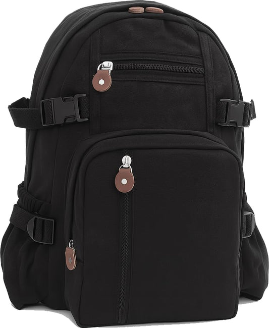 Mini Everyday Solid Canvas Backpack, Compact Book Bag Rugged Washed Cotton & Streamer
