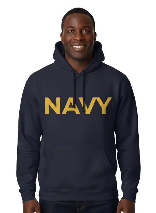 Navy Printed Hoodie - Veteran Sweatshirt for Men & Women - Cotton Blend Hooded Sweatshirt