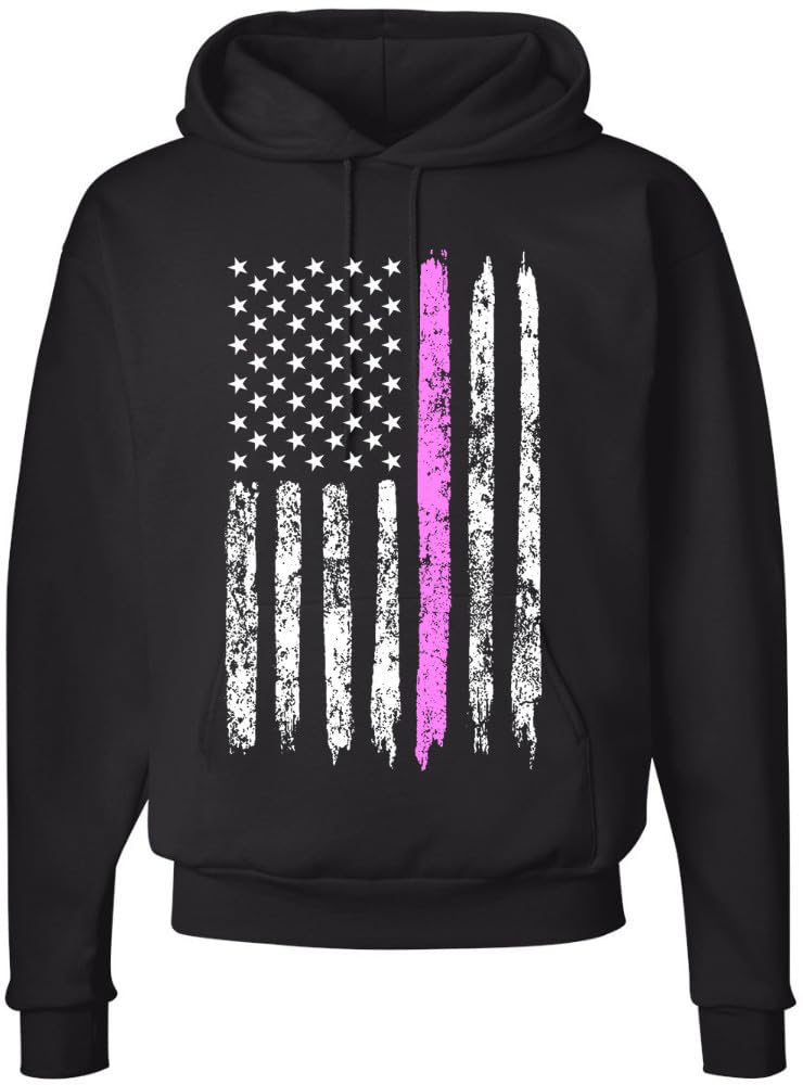 Army Universe Thin Line USA Flag Distressed American US Hooded Sweatshirt Patriotic Pullover Hoodie, Black