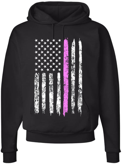 Army Universe Thin Line USA Flag Distressed American US Hooded Sweatshirt Patriotic Pullover Hoodie, Black