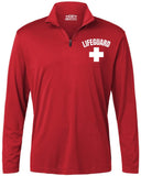 Lifeguard + White Cross 1/4 Quarter Zip Active Performance Shirt - 100% Polyester Water Safety Rescue Long Sleeve Top