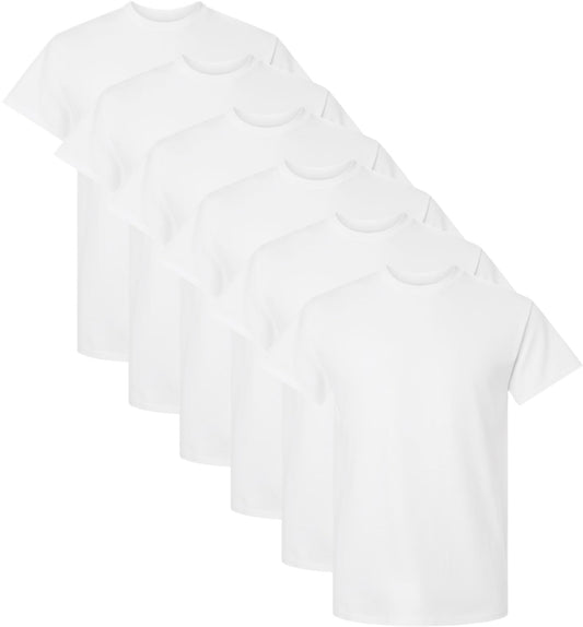 White Premium 100% Cotton T-Shirts 6 Pack, Crewneck Short Sleeve Undershirt, Work, Uniform, Gym, Casual, Everyday Tees