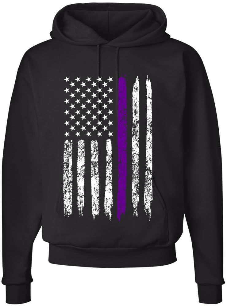 Army Universe Thin Line USA Flag Distressed American US Hooded Sweatshirt Patriotic Pullover Hoodie, Black