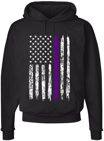 Army Universe Thin Line USA Flag Distressed American US Hooded Sweatshirt Patriotic Pullover Hoodie, Black
