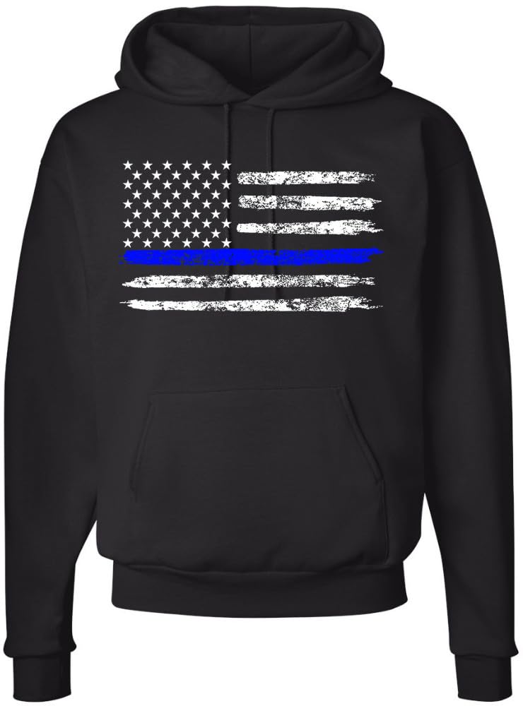 Army Universe Thin Line USA Flag Distressed American US Hooded Sweatshirt Patriotic Pullover Hoodie, Black