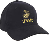 Black - USMC Adjustable Cap with Globe and Anchor Emblem