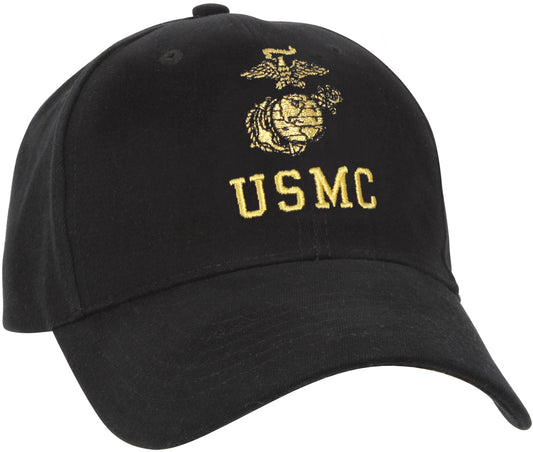 Black - USMC Adjustable Cap with Globe and Anchor Emblem
