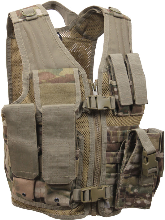 Multicam Camouflage - Kids MOLLE Compatible Cross Draw Tactical Vest