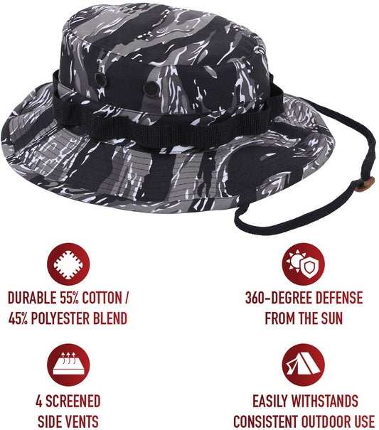 Urban Tiger Stripe Camouflage - Tactical Military Boonie Hat - Polyester Cotton