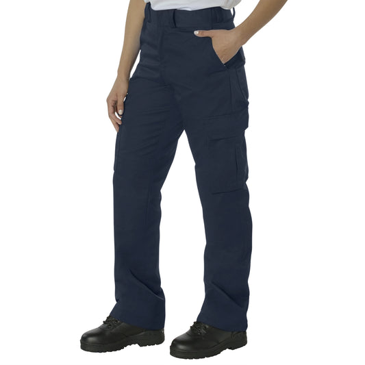 Women’s Navy Blue 9-Pocket EMT Pants – Polyester Cotton Twill Cargo Work Trousers