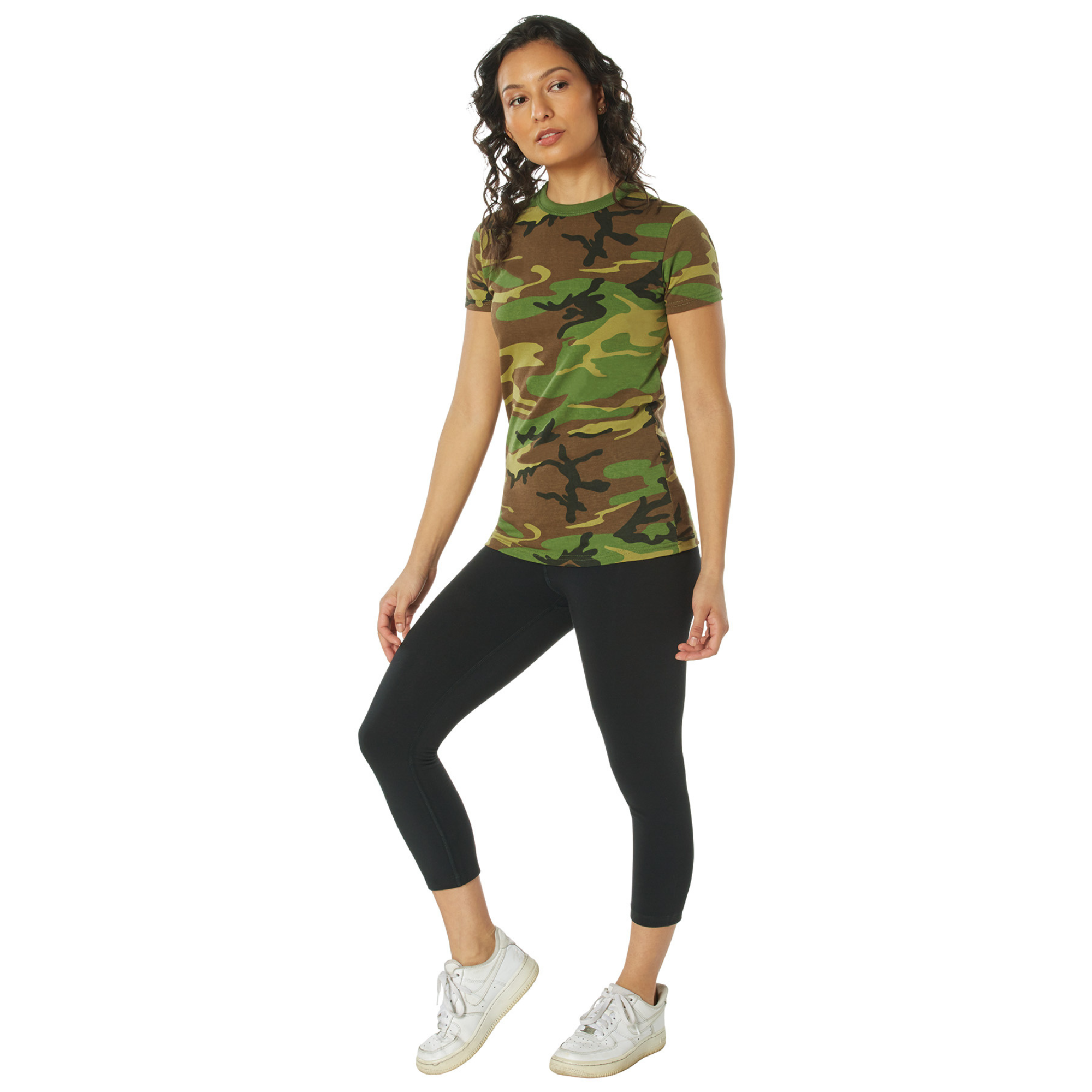 Woodland Camouflage - Womens Military Long T-Shirt - Galaxy Army Navy