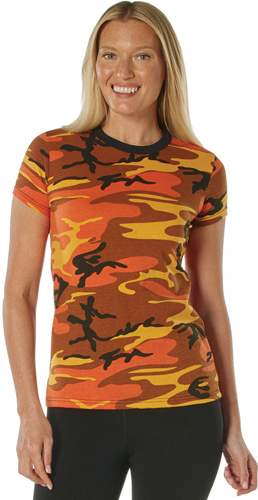 Orange Camo - Long Length Women's T-Shirt - Poly/Cotton - Short Sleeve - Capped Sleeve