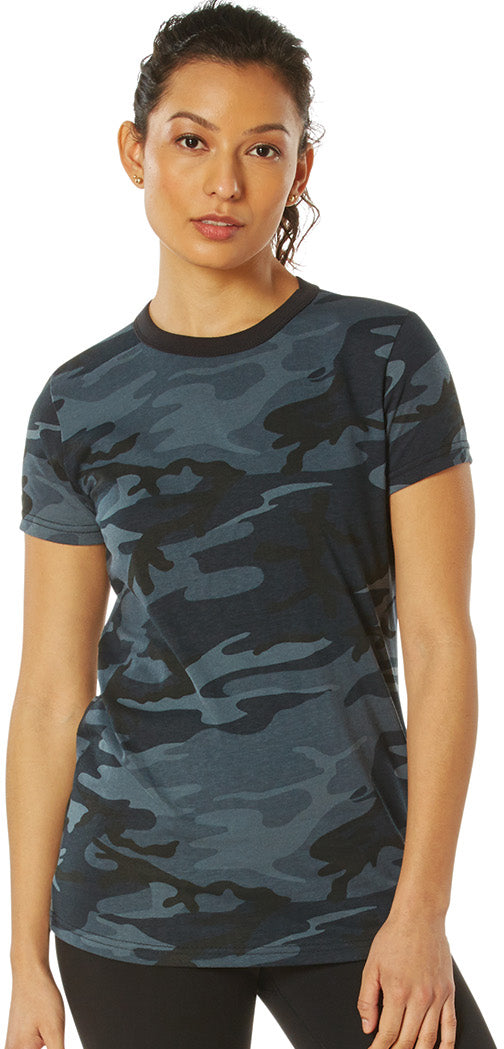 Midnight Blue Camo - Long Length Women's T-Shirt - Poly/Cotton - Short Sleeve - Capped Sleeve