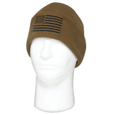 Coyote Brown US Flag Embroidered Fine Knit Watch Cap Beanie Hat