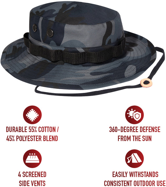 Midnight Blue Camo - Tactical Military Boonie Hat - Polyester Cotton