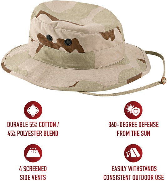 Tri-Color Desert Camouflage - Tactical Military Boonie Bucket Hat - Polyester Cotton