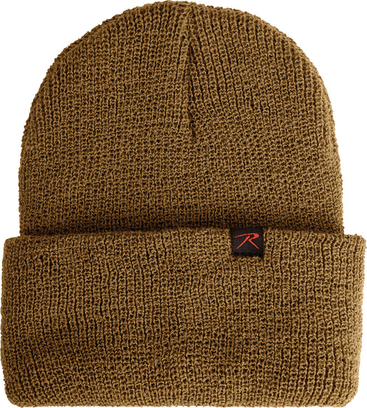 Coyote Brown - 100% Wool Double Layered Knit Watch Cap Beanie Winter Hat with Rothco Tag