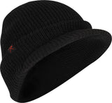 Black - 100% Wool Double Layered Visor Jeep Watch Cap Warm Beanie with Brim & Rothco Tag