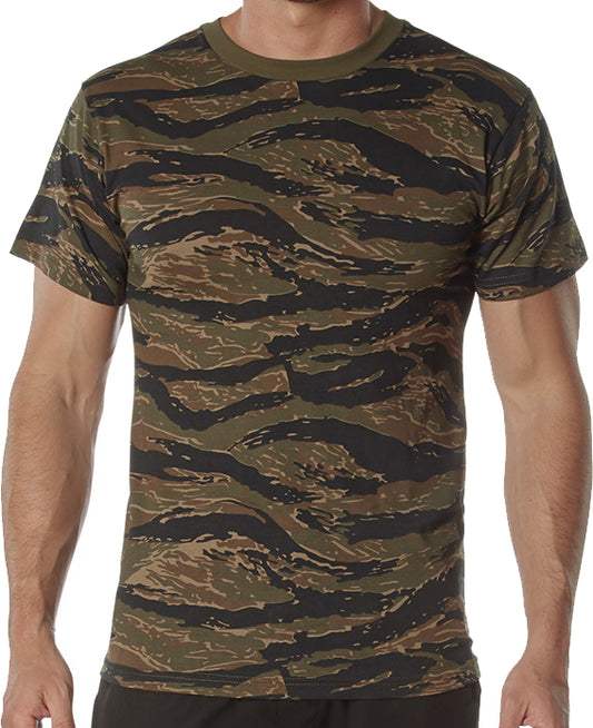 Tiger Stripe Camo - Tactical Short Sleeve T-Shirt, 100% Cotton - Standard Fit