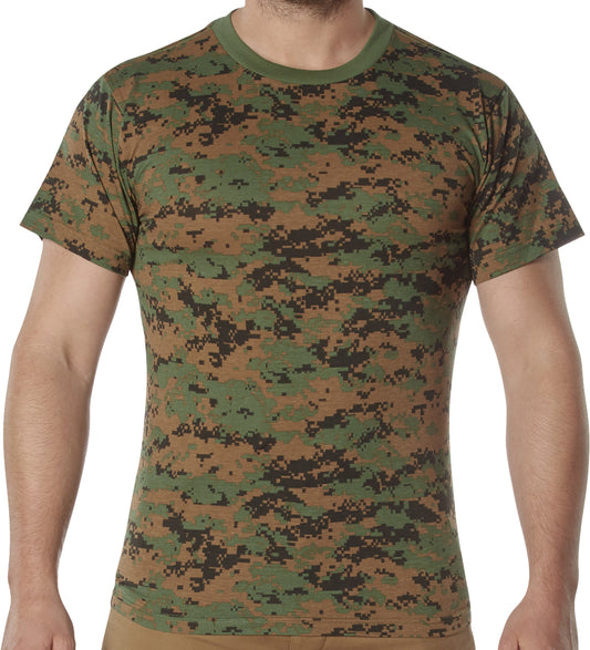 Woodland Digital Camo - Tactical Short Sleeve T-Shirt, 100% Cotton - Standard Fit