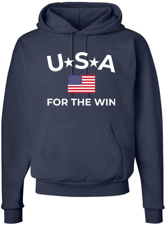 USA For The Win Printed Hoodie American Flag Patriotic 4th of July Pullover, Navy Blue
