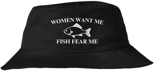 Women Want Me Fish Fear Me Embroidered Bucket Hat Funny Fishing Meme Angler Outdoor Fisherman Cap