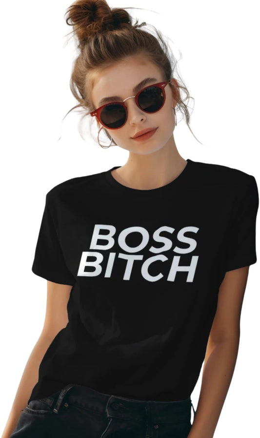 Boss Bitch Female Graphic Printed T-Shirt – Funny Empowering Girl Boss Gift Tee Shirt, Black